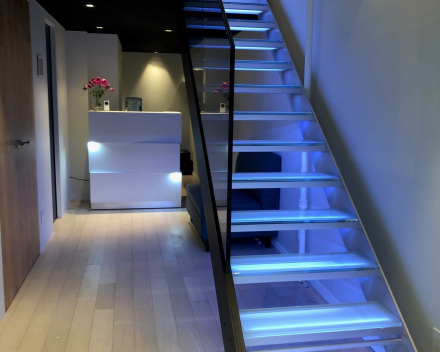 Glass stair in showroom Insensation in New York