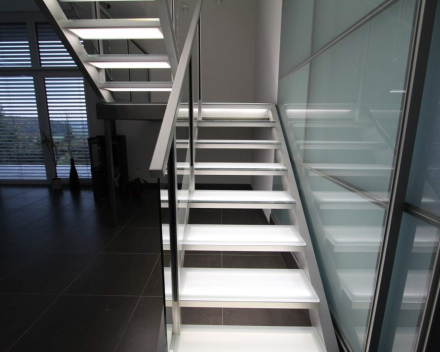 Illuminated stair with glass treads at Edward in Luxemburg