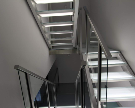 Illuminated stair with glass treads at Edward in Luxemburg