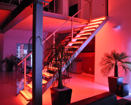 Illuminated stair at Hanssens in Oudenaarde