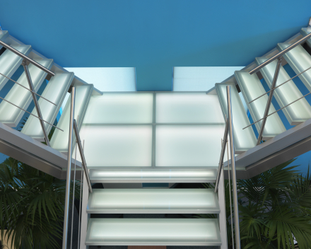 Illuminated stairs with glass treads in the offices of Mainsys