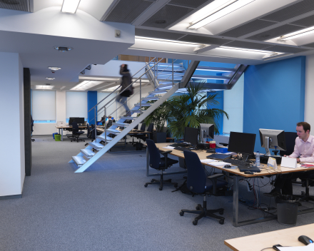 Illuminated stairs with glass treads in the offices of Mainsys